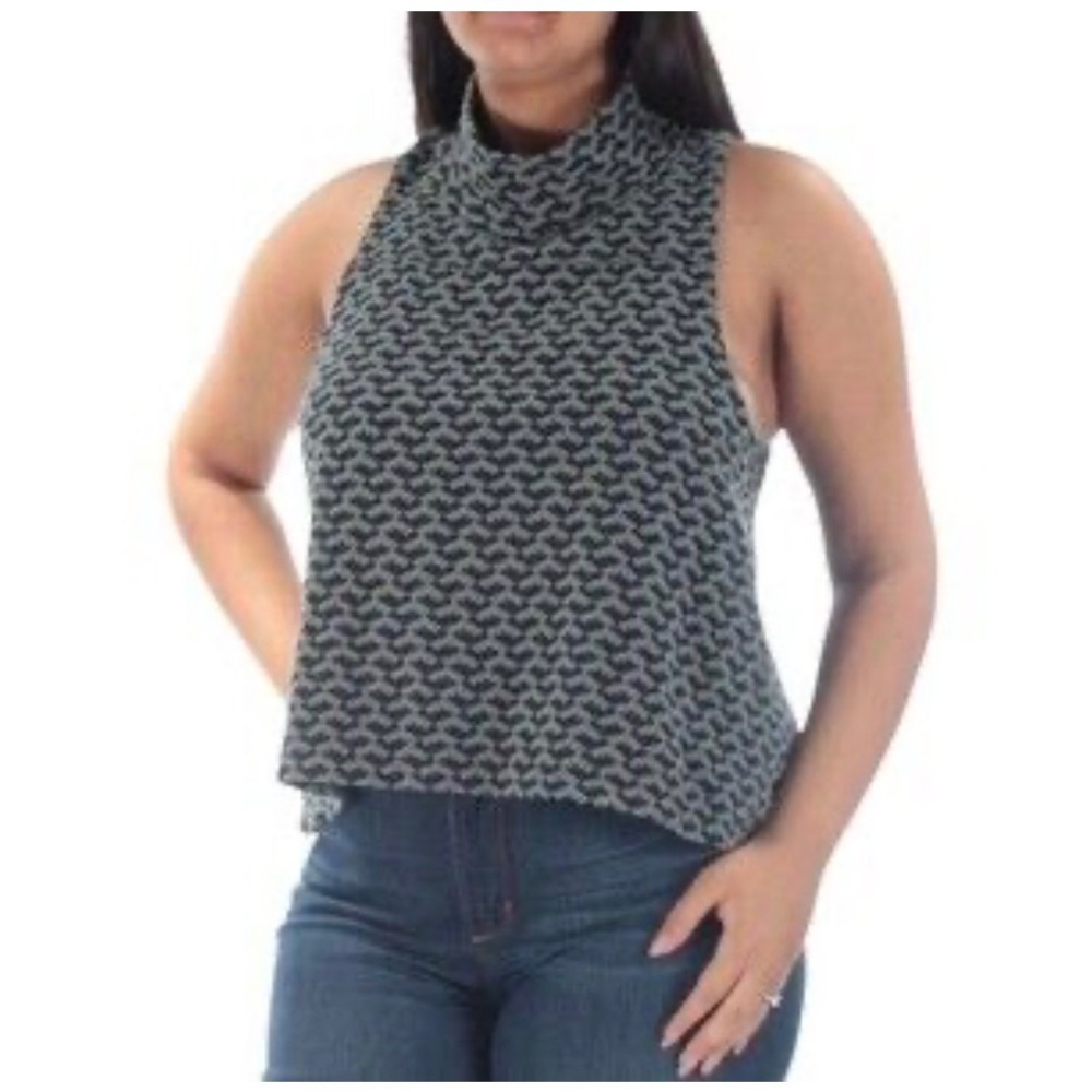 Free People We The‎ Free Crop Top Women M Navy Geometric Mock Neck Sleeveless